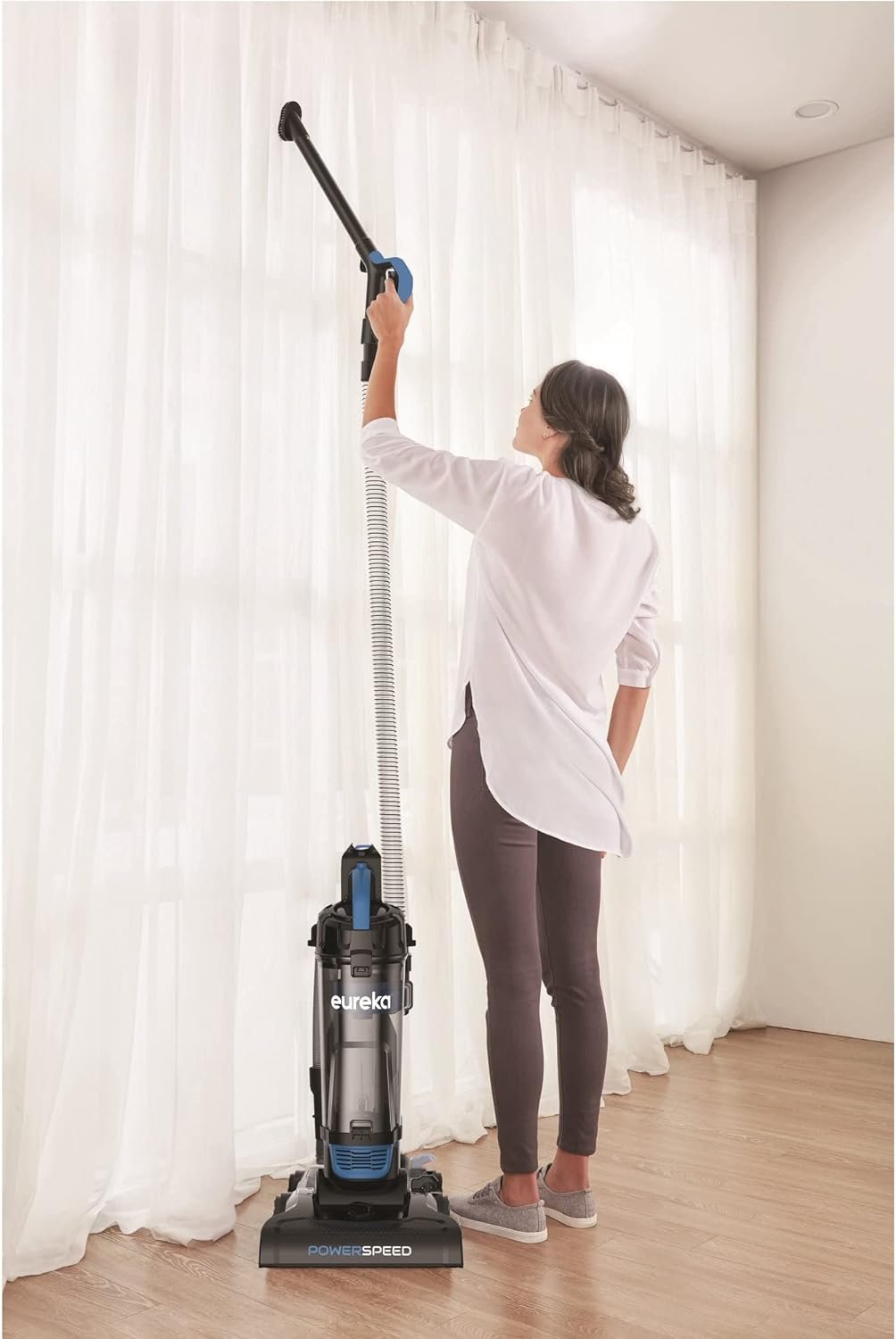 EUREKA PowerSpeed Upright Cleaner Carpet and Floor Lightweight Powerful Bagless Vacuum, NEU185 w/Washable Filter, Black