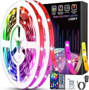 Tenmiro 130ft Led Lights for Bedroom, LED Strip Lights with Remote and App Control Music Sync Color Changing RGB LED Strip, LED Lights for Room Home Party Decoration (2 Rolls of 65ft)