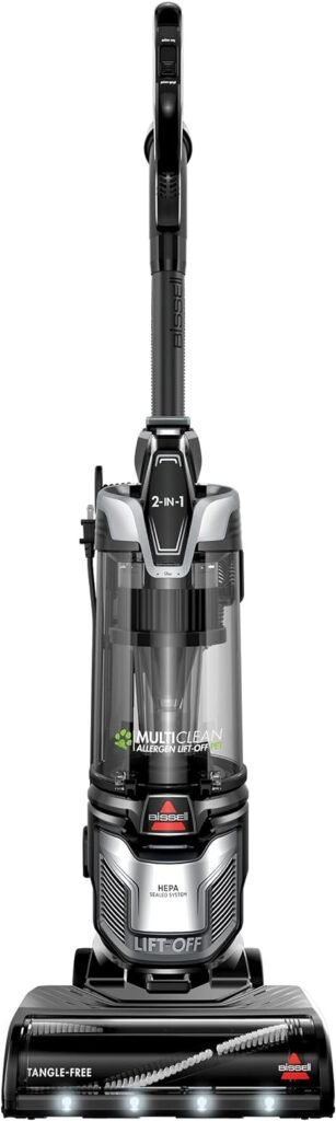 BISSELL MultiClean Allergen Lift-Off Pet Compact Upright Vacuum with HEPA Filter Sealed System, 31259, Black/Silver