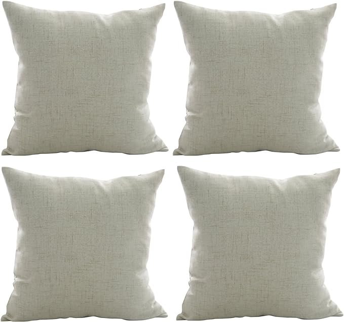 Deconovo Pillow Covers 18x18, 4-Pack Throw Pillow Covers, Faux Linen Outdoor Pillowcase for Sofa(18 x 18 Inch, Cream, No Pillow Insert)