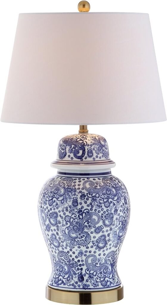 JONATHAN Y JYL3008A Ellis 29.5" Ceramic LED Table Lamp Traditional Bedside Desk Nightstand Lamp for Bedroom Living Room Office College Bookcase LED Bulb Included, Blue/White