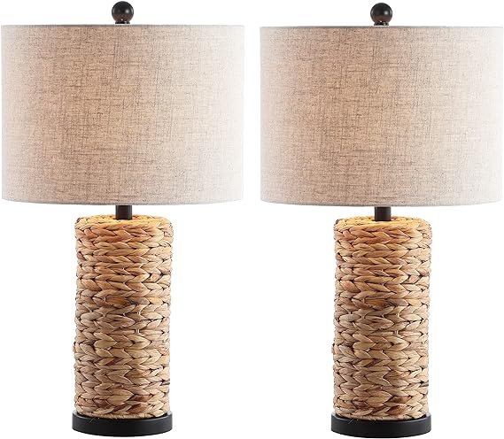 JONATHAN Y JYL6502A-SET2 Set of 2 Table Lamps Elicia 25" Sea Grass LED Coastal for Bedroom, Living Room, Office, College Dorm, Coffee Table, Bookcase, Natural