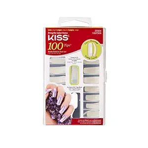 KISS 100 Tips False Nail Kit, Curve Overlap Style, Long Length, Long Lasting Fake Nail Tips, DIY Home Manicure Set with Nail Glue 3 g / 0.11 oz. and 100 Artificial Nails in 10 Sizes