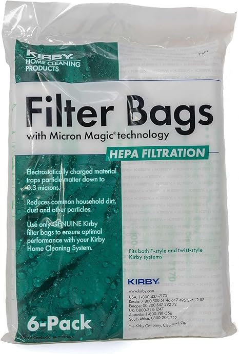 Kirby 204814 Micron Magic HEPA Filter Plus Bags, 6, White Vacuum Bags… (6 Pack Filter bags)