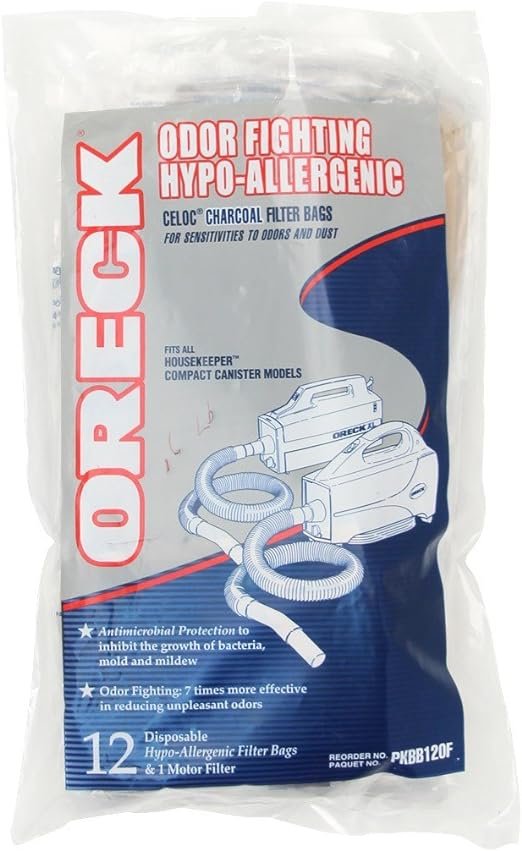 Oreck Odor Fighting Hypo-Allergenic PKBB12OF Handheld Vacuum Cleaner Bag Replacements, 12 Count , White