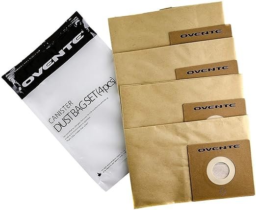 Ovente 4-Pack Premium Disposable Compact Dust Bag Replacement with 99.9% Ultra Filtration, Fit for ST1600 Canister Vacuum Cleaner Model Series Large Size and Easy Storage, Brown ACPST16704