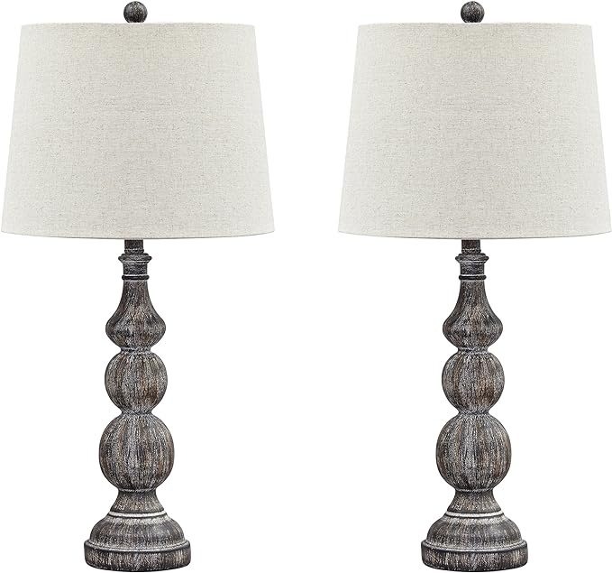 Signature Design by Ashley Mair Rustic Farmhouse Poly Table Lamp 2 Count, Gray