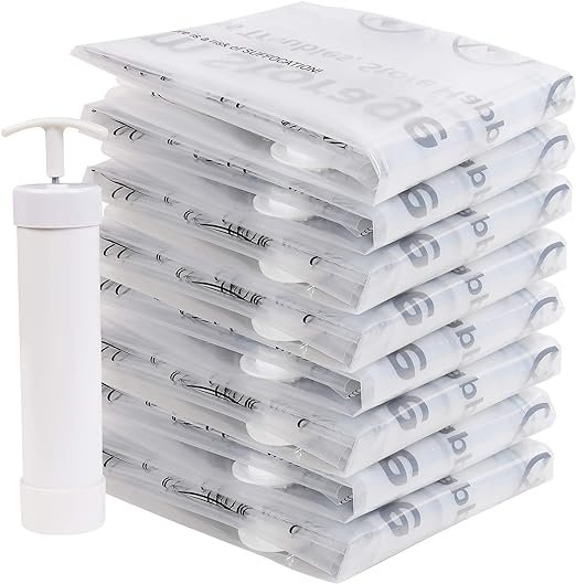 Vacuum Storage Bags, Compressed Air by Sitting, No Pump Needed, Double-Color Zip, for Clothes, Pillows, Towels, Blankets, White